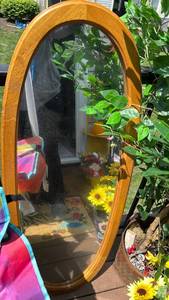 lot 40323 image: Oval Wood Frame Wall Mirror