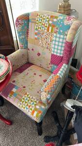 lot 40327 image: Patchwork Upholstered Wingback Armchair