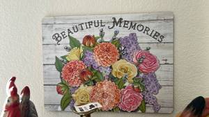lot 40338 image: Beautiful Memories Floral Wood Sign Wall Decor