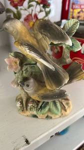 lot 40342 image: Antique Ceramic Bird Figurine with Floral Branch