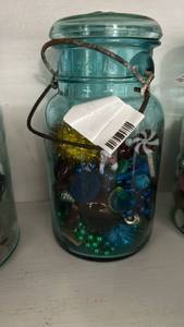 lot 40343 image: Glass Canning Jar with Mixed Button Collection