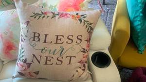 lot 40102 image: Bless Our Nest Decorative Throw Pillow with Floral Design