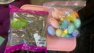 lot 40105 image: Easter Decoration Bundle with Spanish Moss and Plastic Eggs