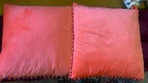 lot 40113 image: Pink Velvet Throw Pillows with Pom Pom Trim