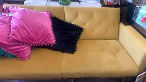 lot 40115 image: Modern Mustard Yellow Tufted Pull out Sofa