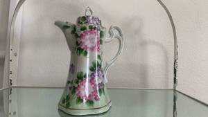 lot 40134 image: Hand Painted Porcelain Coffee Pot with Floral Design
