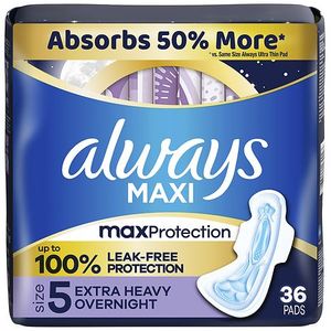 lot 3067 image: Always Maxi Extra Heavy Overnight Pads with Wings - Size 5 - Unscented - 36ct