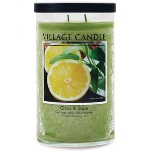 lot 3106 image: Village Candle Citrus &amp Sage Large Tumbler Glass Jar, Scented Candle, 19 oz., Green&nbsp