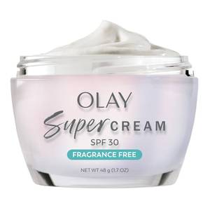 lot 3128 image: Olay Super Cream with Sunscreen SPF 30, Fragrance Free Lightweight Face Moisturizer with Sun Protection, 5-in-1 Skin Care - Hydrating, Brightening - Niacinamide, Vitamin C, Collagen, 1.7 oz - Retail $25