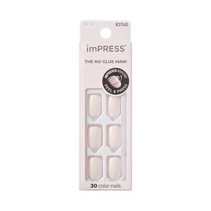 lot 3151 image: Kiss Impress No Glue Mani Press On Nails, Color, Point Pink, Pink, Short Size, Squoval Shape, Includes 30 Nails, Prep Pad, Instructions Sheet, 1 Manicure Stick, 1 Mini File&nbsp