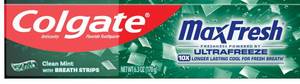 lot 3178 image: Colgate MaxFresh Clean Mint Toothpaste Pack, Fresh Breath Toothpaste with Fluoride and Hundreds of Mini Breath Strips, Leaves Mouth Feeling Refreshed for Hours, 6.3 oz