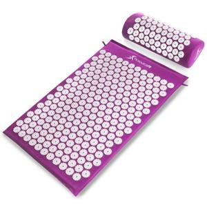 lot 3202 image: ProsourceFit Acupressure Mat and Pillow Set for BackNeck Pain Relief and Muscle Relaxation, Purple - Retail $30