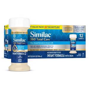 lot 3220 image: Similac 360 Total Care Infant Formula, Has 5 HMO Prebiotics, Our Closest Prebiotic Blend to Breast Milk, Non-GMO, Baby Formula, Ready to Feed, 2-fl-oz Bottle, Pack of 12&nbsp