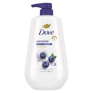 lot 3226 image: Dove Body Wash Unwind Blueberry &amp Moon Milk For 24hr Lotion-Soft Skin Moisturizing Skin Cleanser with No Sulfates No Parabens 30.6 oz&nbsp