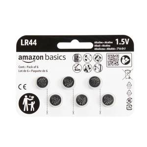 lot 3254 image: Amazon Basics 6-Pack LR44 Alkaline Button Cell Replacement Battery, 1.5 Volt, Long Lasting Power, Mercury-Free&nbsp