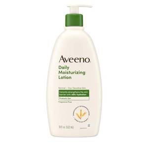 lot 3263 image: Aveeno Daily Moisturizing Body Lotion, Body Lotion for Dry Skin with Prebiotic Oat, Paraben Free, Fragrance Free, Non-Greasy, Non-Comedogenic Moisturizer, 18 FL OZ&nbsp