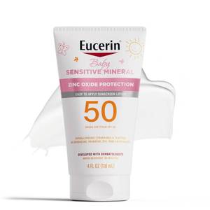 lot 3270 image: Eucerin Sun Sensitive Mineral Baby Sunscreen Lotion SPF 50 with Zinc Oxide Protection, Hypoallergenic Mineral Sunscreen for Babies, Tear Free and Fragrance Free, 4 Fl Oz Tube&nbsp