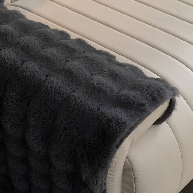 lot 8105 image: MDSASFD Faux Fur Couch Cover, Soft Warm Plush Sofa Couch Cover, Non Slip Sectional Sofa Slipcovers, Washable Furniture Protector for Kids, Dogs, L Shaped Armrest Backrest Cover(Dark Grey, 28x 28) - Retail $20