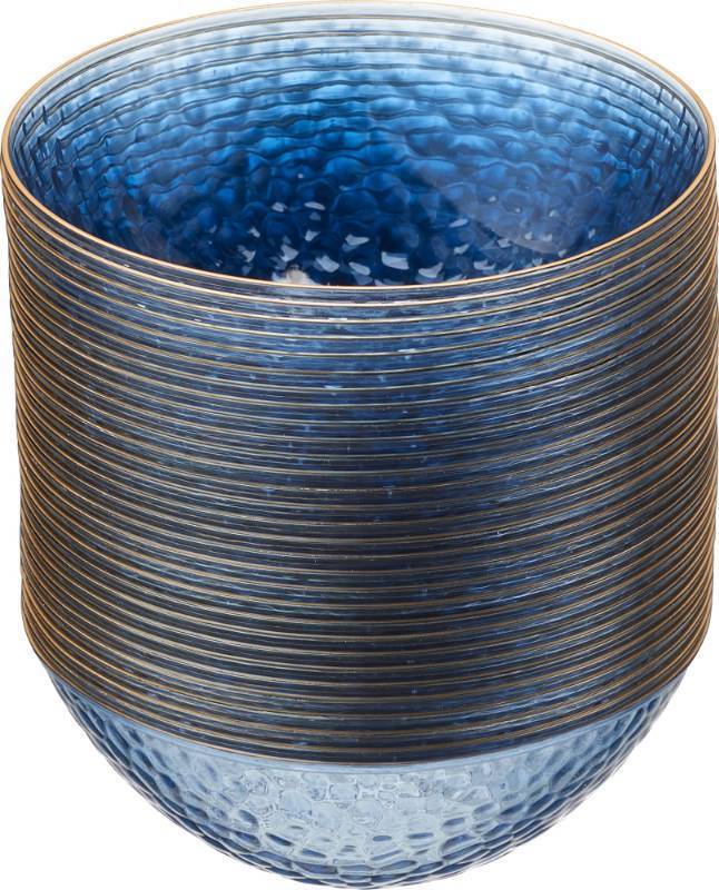lot 8109 image: PLASTICPRO 12 Ounce Hammered Plastic Bowls Translucent Blue with Gold Rim Heavyweight Disposable Plastic Soup Bowls Elegant Translucent Hammered Gold Rim Platsic Party Dishes - Retail $22