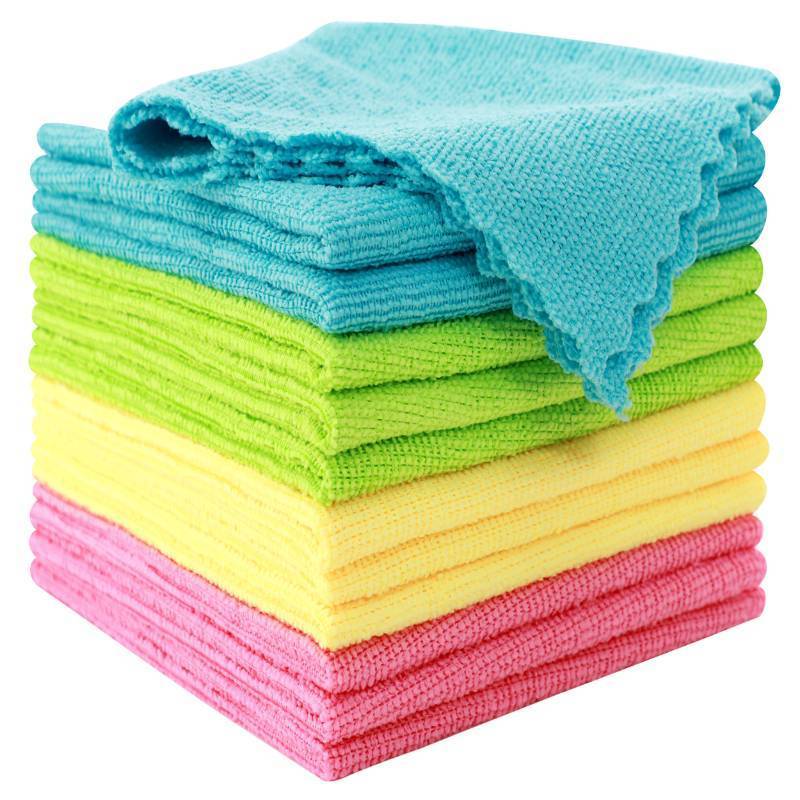 lot 8336 image: MOONQUEEN 12 Pack Microfiber Cleaning Cloth - Reusable Cleaning Rag, Fast Drying Cleaning Towels,12X12, GreenBlueYellowPink