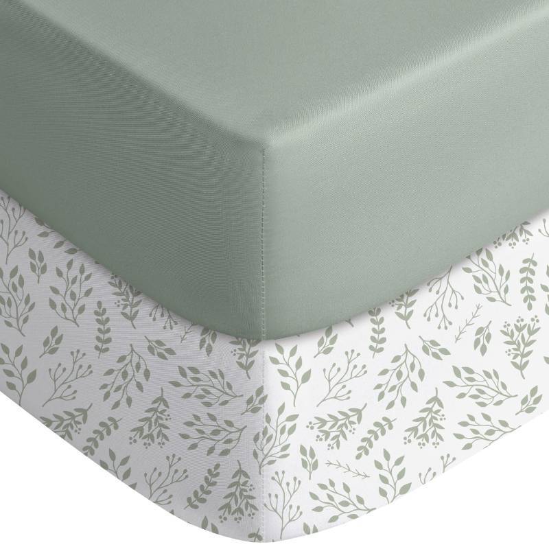 lot 8340 image: Yoofoss Baby Crib Sheets for Boys Girls, Fitted Crib Sheet 2 Pack for Standard Crib and Toddler Mattress, Super Soft Microfiber Baby Sheet 28x52x8in(GreenLeaf) - Retail $10