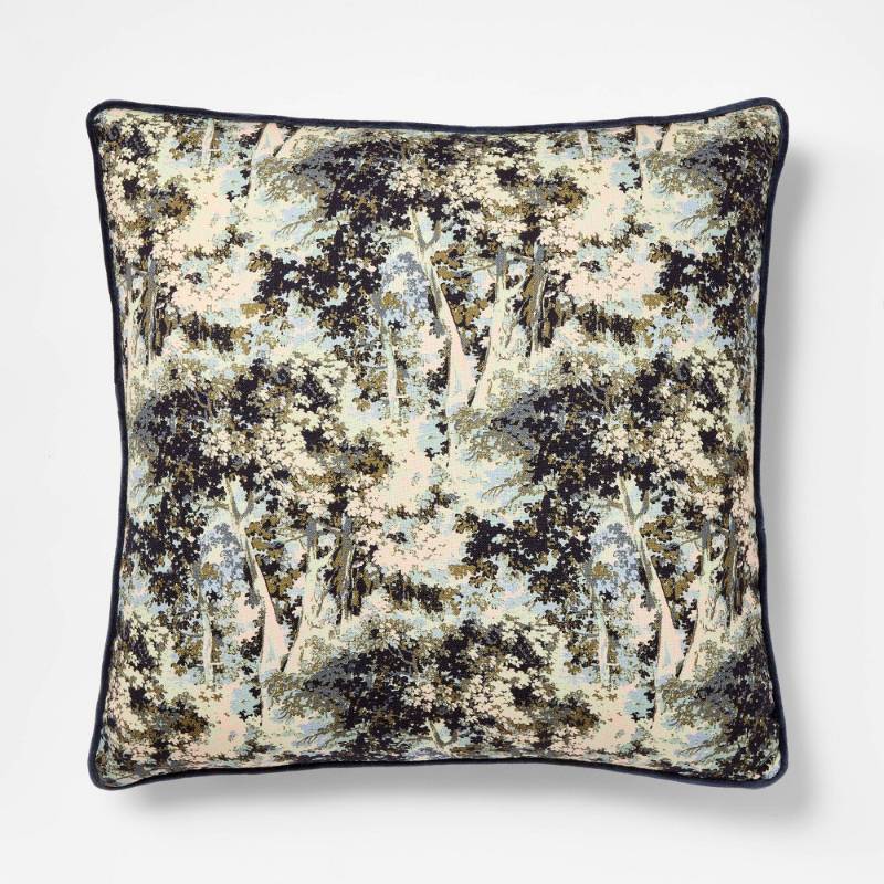 lot 9058 image: 24x24 Abstract Tree Printed Throw Pillow with Gusset Navy - Threshold designed with Studio McGee - Retail $36