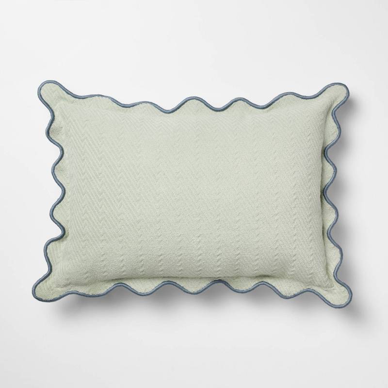 lot 9208 image: Lumbar Textured Easter Herring Bone Pillow Green Mirage - Threshold Design with Studio McGee - Retail $25