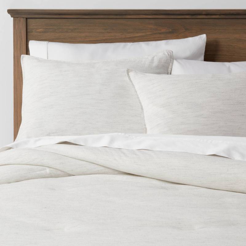 lot 9503 image: King Space Dyed Cotton Linen Comforter & Sham Set Light Gray - Threshold - Retail $109
