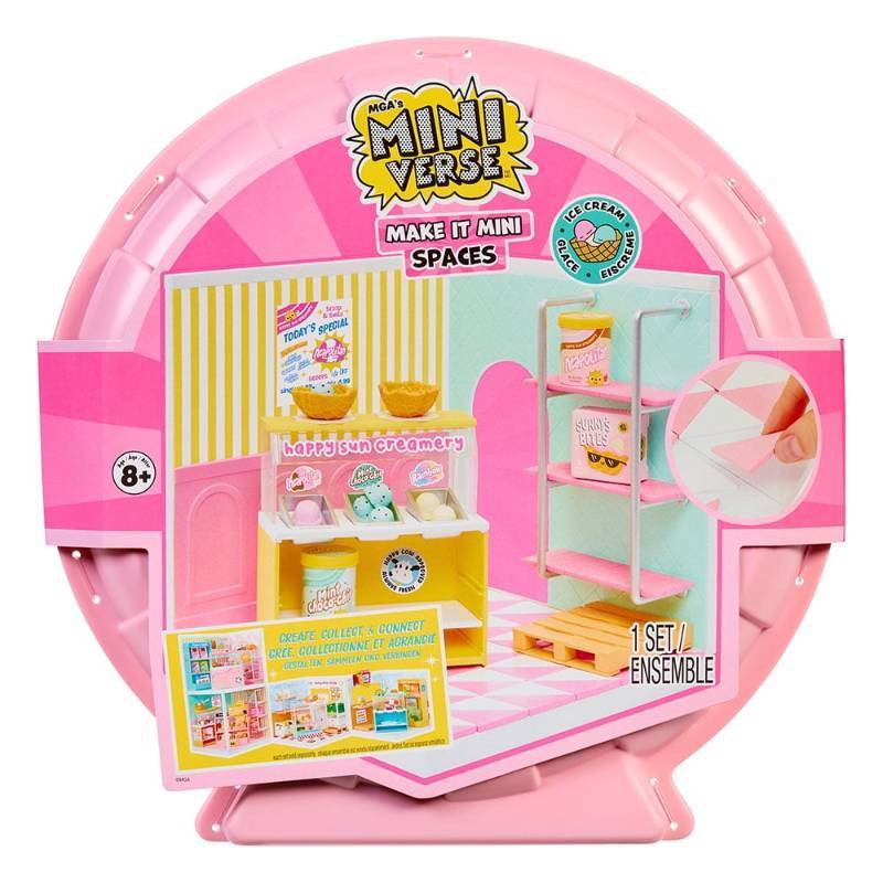 lot 9867 image: MGAs Miniverse Make It Mini Spaces Ice Cream Shop, Building Set CASE CRACKED - Retail $30