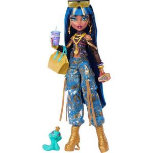 lot 1603 image: Monster High Cleo De Nile Fashion Doll in Cargo Pants with Pet Hissette and 7 Accessories - Retail $27