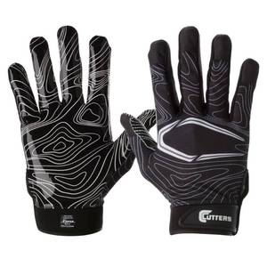 lot 1625 image: Cutters Game Day Receiver Youth Sports Gloves - Black Topo Youth LXL - Retail $37