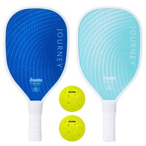 lot 1626 image: Franklin Sports 2 Player Journey Paddle Ball Set in Mesh Bag - NavyTurquoise Pickleball Paddles, 4 Grip, 15.75 Length - Retail $20
