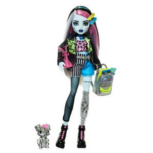 lot 1720 image: Monster High Frankie Stein Fashion Doll in Denim Jacket with Pet Watzie  Backpack & Accessories - Retail $38