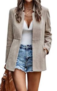 lot 2235 image: CCTOO Womens Coat Casual Open Front Blazer Long Sleeve Stand Collar Solid Trench Business Work Office Jacket Outwear Beige 1 Small
