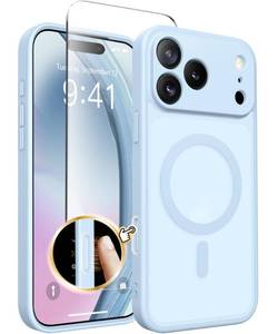 lot 2240 image: CAPRARO Magnetic for iPhone 17 Pro Case, Upgraded Full Camera Protection Compatible with MagSafe Protective Translucent Matte Women Girl Phone Case Cover, Light Blue