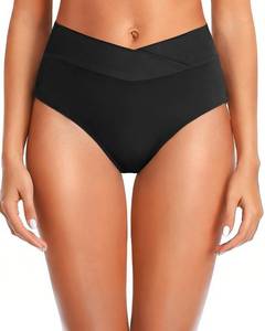 lot 2247 image: Women V Cut Bikini Bottoms - High Waisted Full Coverage Swimsuits Cross Front Bathing Suit Bottoms 2026 Black L