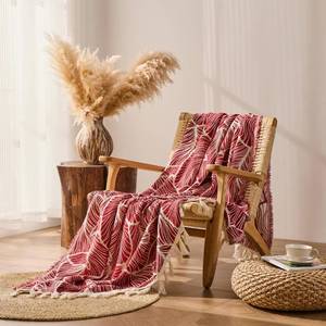 lot 2257 image: DOWN HOME Chenille Cotton Throw Blanket for Couch, Lightweight Boho Blanket for Bed Sofa Chair Living Room Outdoor Soft Woven Decorative Blanket with Tassel Gift Red Leaves 55x60