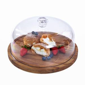 lot 3873 image: LiTY Cake Stand with Lid, Acacia Wood 12in Round Cake Holder, 2-in-1 Dessert Table Display Set & Charcuterie Board for Cheese, Chips & Dips, Nachos, Fruit Platter, Large Acrylic Cake Dome Cover