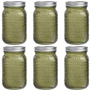 lot 3877 image: WELLIFE Mason Jars 32 oz, 6 Pack Quart Vintage Green Mason Jars Wide Mouth for Pickling, Glass Storage Jars, Canning, Decoration, Fermenting and Food Storage, Non-Slip