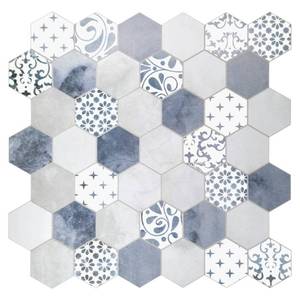 lot 3896 image: The Tiles Plaza 10-Sheet Peel and Stick Backsplash, Blue Cement Hexagon Stone Composite Marble Looks Self Adhesive Wall Tile, Stick On Tiles for Kitchen Bathroom Shower, Cover 9 Sq Ft.