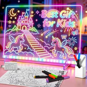 lot 3902 image: 13x10 Led Drawing Board for Kids, Includes Tracing Book, LED Note Board with 8 Colors, Kids Toy with 13 Light Effects, Light up Drawing Board for Girls & Boys Gifts Age 3