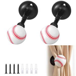 lot 4390 image: Geelin 2 Pack Baseball Curtain Holdbacks Metal Curtain Tiebacks Wall Mounted with Screws Decorative Drapes Holders Stylish Black Drapes Tieback Hooks for Home Office