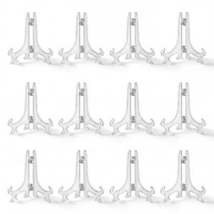lot 4394 image: Artliving 4 Inch Clear Plastic Easels or StandPlate Holders to Display Pictures or Other Items at Weddings, Home Decoration, Birthdays, Tables (12 Pack)