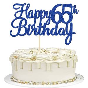 lot 4405 image: Gyufise 1Pc Happy 65th Birthday Cake Topper Blue Glitter 65th Birthday Cake Pick Cheers to 65 Years Old Sixty Five and Fabulous Cake Decorations for 65th Birthday Wedding Anniversary Party Supplies
