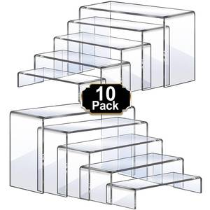 lot 4408 image: Aheroi Large Acrylic Risers, 10 Pcs 2 Set(7L8L9L) Riser Display Shelf, Clear Rectangular Display Stands Set, Transparent Shelves for Decor, Showcase Holder for Cupcake