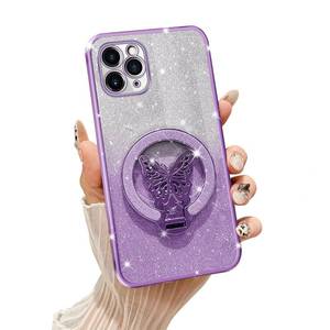 lot 4411 image: Tesazxcn for iPhone 11 Pro Case with Butterfly Stand Compatible with Magsafe, Women Girls Bling Luxury Glitter Clear Phone Case Shockproof Protective Cover for iPhone 11 Pro 5.8 inch, Purple