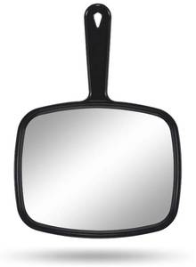 lot 4417 image: PROTECLE Hand Mirror, 10.3 L x 7.4 W Salon Barber Hairdressing Handheld Mirror with Handle, Square Black