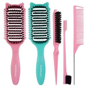 lot 4430 image: Aussumy 2 Pack Curly Defining & Detangling Brush - With Boar Bristle & 3 Styling Comb Tools �� Shine to Shape & Define Natural Curl Waves & Coils - Vented Anti-Frizz Wet or Dry Hair for Women Men Kids