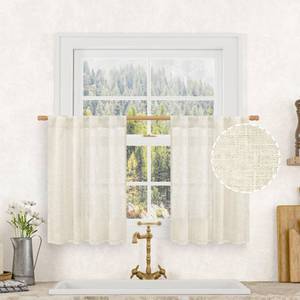 lot 4435 image: LAMIT Short Linen Kitchen Window Curtains 36 Inch Length, Over Sink Semi Sheer Light Filtering Panels Back Tab and Rod Pocket Drapes for Basement Bathroom Window, 2 Panels, Cream Ivory��34 x 36 Inch