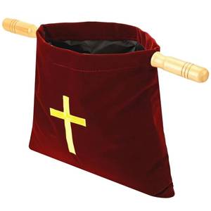 lot 4436 image: DORMIYA Velvet Church Offering Bag, Religious Offering Pouch with Wooden Handles, Elegant Cross Embroidery for Church Donations, Sturdy and Soft, 10 x 11.3 in, Ideal for Religious Events